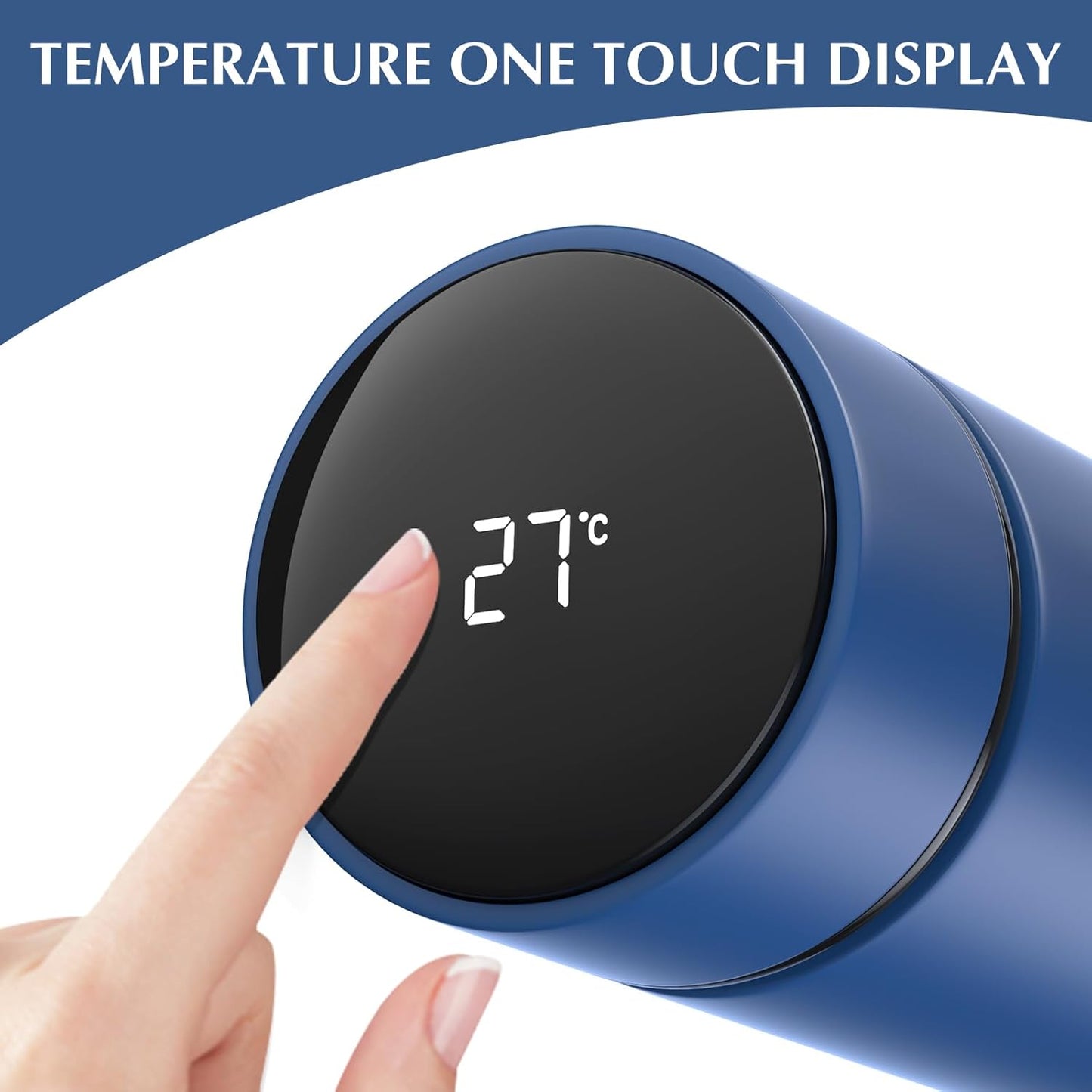 500Ml Coffee Cups Travel Mugs, Water Bottle Vacuum Insulating Cup 304 Stainless Steel, Touch Screen Temperature Gauge, Smart Mug for Heat and Cold (B-Blue)