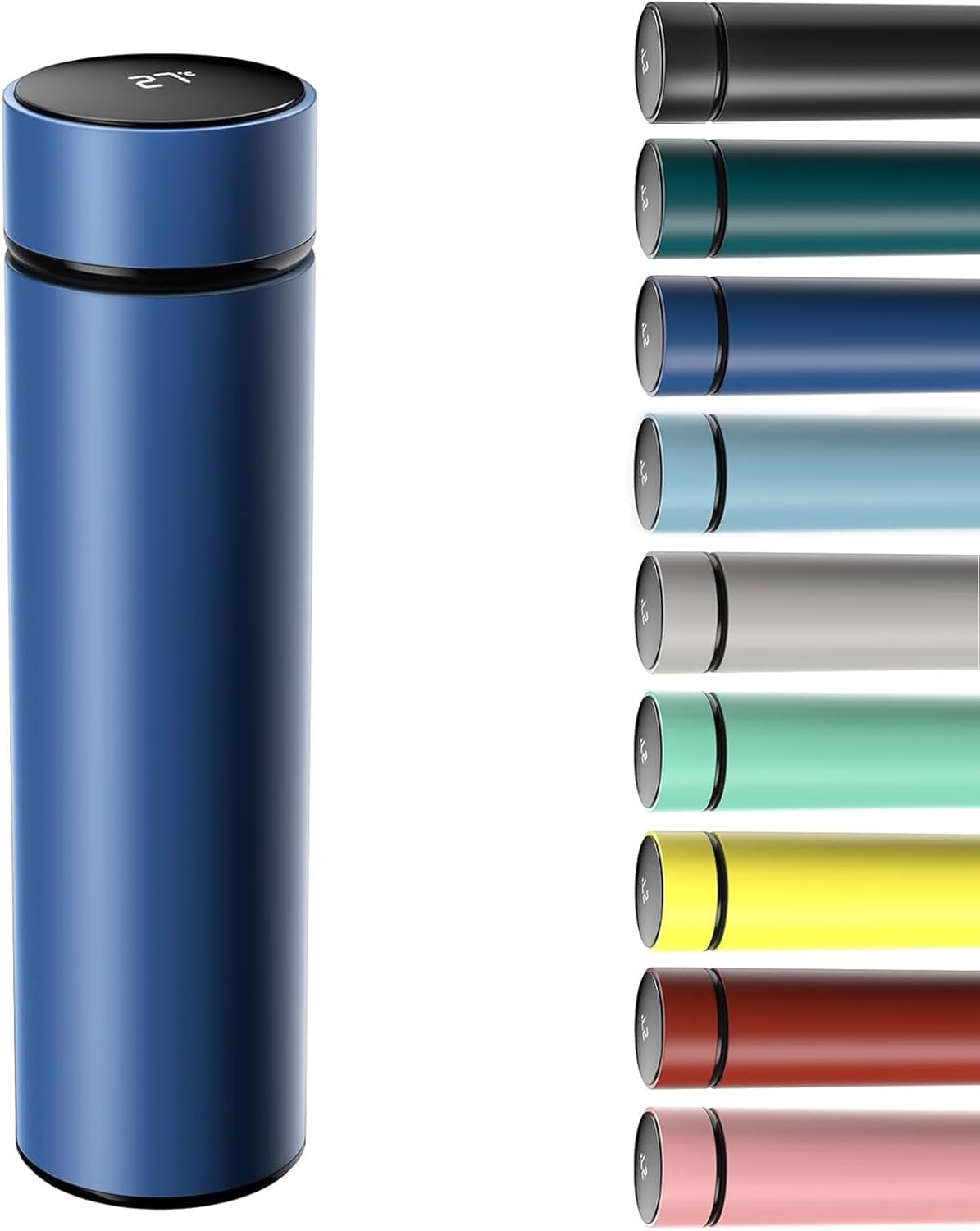 500Ml Coffee Cups Travel Mugs, Water Bottle Vacuum Insulating Cup 304 Stainless Steel, Touch Screen Temperature Gauge, Smart Mug for Heat and Cold (B-Blue)