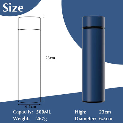 500Ml Coffee Cups Travel Mugs, Water Bottle Vacuum Insulating Cup 304 Stainless Steel, Touch Screen Temperature Gauge, Smart Mug for Heat and Cold (B-Blue)