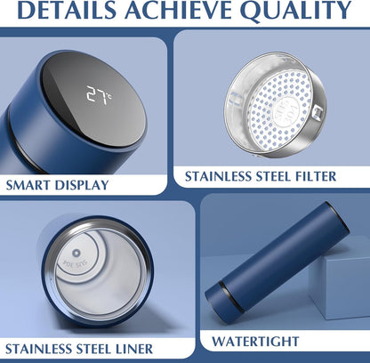 500Ml Coffee Cups Travel Mugs, Water Bottle Vacuum Insulating Cup 304 Stainless Steel, Touch Screen Temperature Gauge, Smart Mug for Heat and Cold (B-Blue)