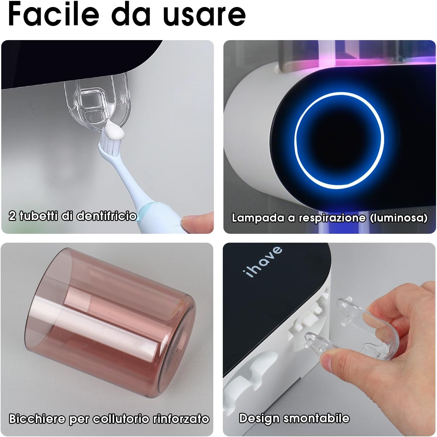 Wall Mounted Electric Toothbrush Holders with 3 Cups, UV Sanitizer, Toothpaste Dispenser, Smart Home Bathroom Accessories & Decor, Black