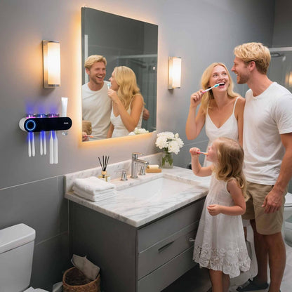 Wall Mounted Electric Toothbrush Holders with 3 Cups, UV Sanitizer, Toothpaste Dispenser, Smart Home Bathroom Accessories & Decor, Black
