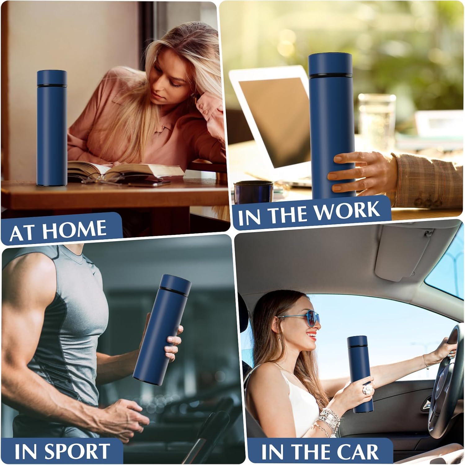 500Ml Coffee Cups Travel Mugs, Water Bottle Vacuum Insulating Cup 304 Stainless Steel, Touch Screen Temperature Gauge, Smart Mug for Heat and Cold (B-Blue)