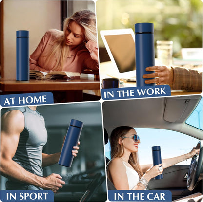 500Ml Coffee Cups Travel Mugs, Water Bottle Vacuum Insulating Cup 304 Stainless Steel, Touch Screen Temperature Gauge, Smart Mug for Heat and Cold (B-Blue)