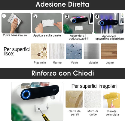 Wall Mounted Electric Toothbrush Holders with 3 Cups, UV Sanitizer, Toothpaste Dispenser, Smart Home Bathroom Accessories & Decor, Black